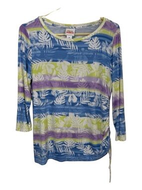 Ruby Rd. Favorites Tropical Striped Side Ruched Top Size M